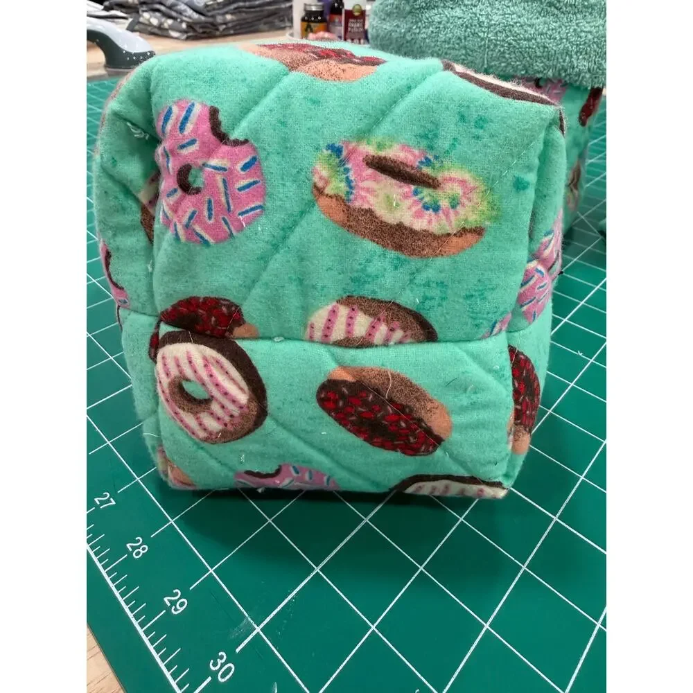 Handmade Donut Vanity Bucket Organizer Terry Lined Quilted 8” Tall Soft Stable